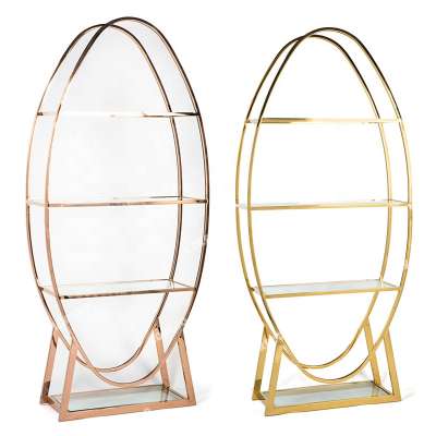 Luxury gold stainless steel hotel banquet glass top round bar shelf